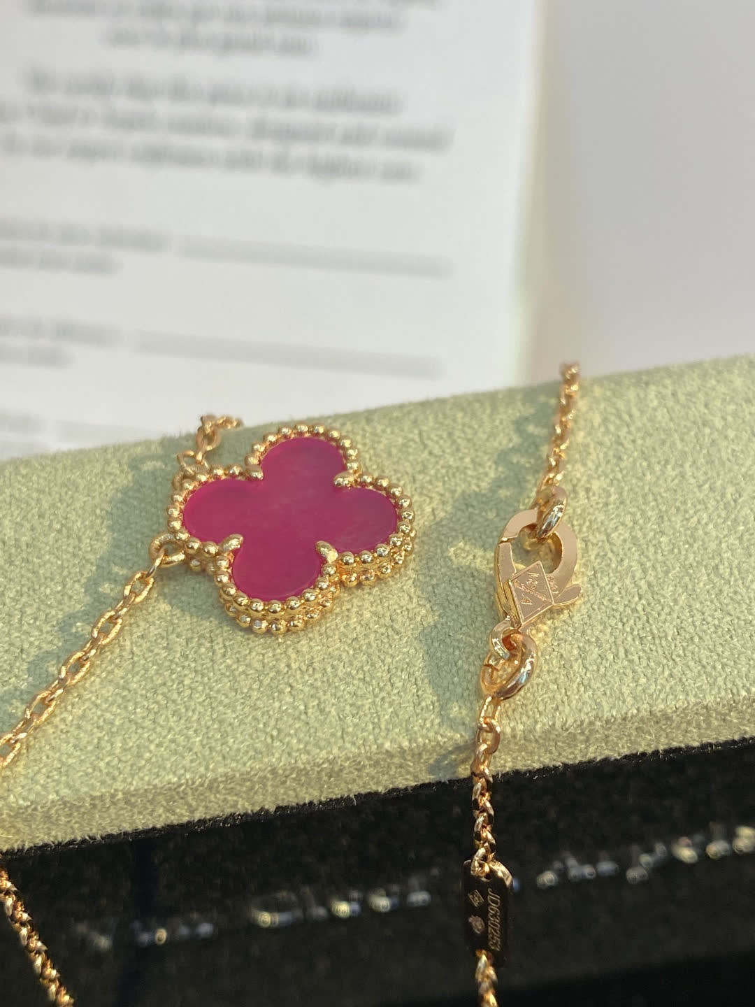 Van Cleef & Arpels Vintage Alhambra Pink Enamel Gold Necklace
